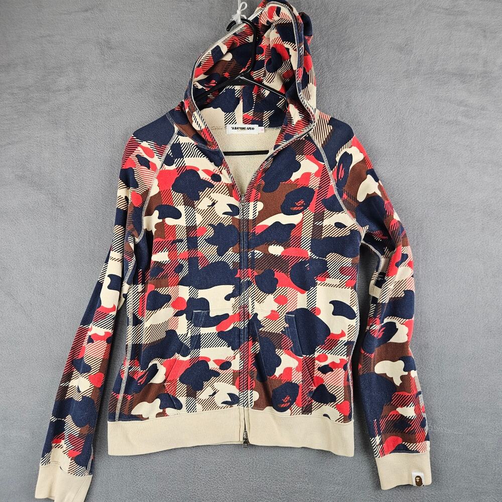 A Bathing Ape BAPE Double Zip Hoodie Love Gene Check Camo Baby Milo Size Small